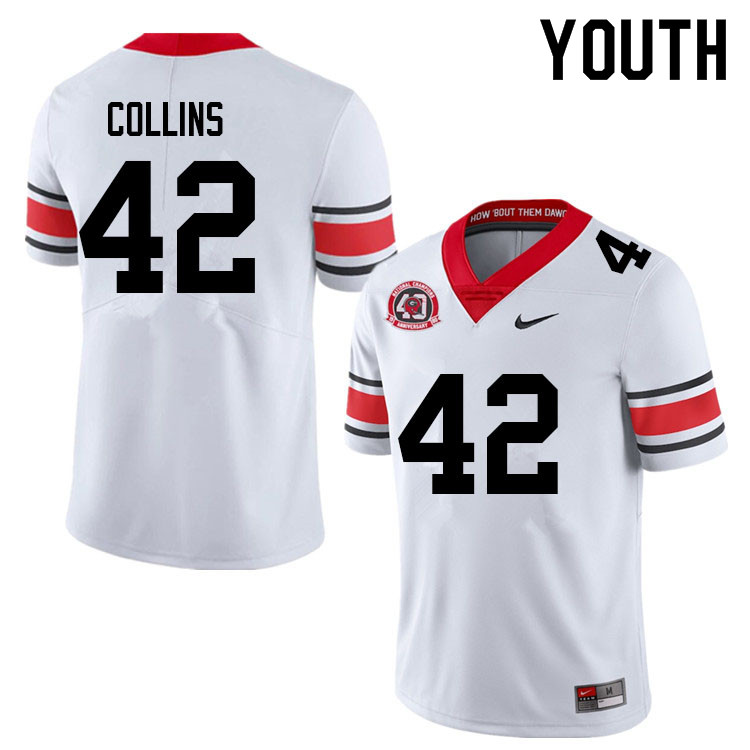 Youth #42 Graham Collins Georgia Bulldogs College Football Jerseys Sale-40th Anniversary - Click Image to Close
